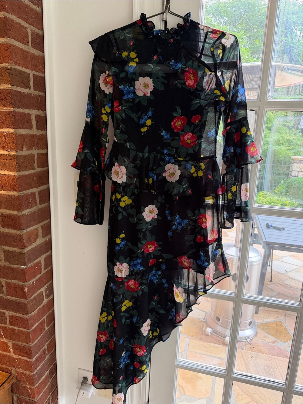 Women’s Black Floral Asymmetrical Ruffle Dress